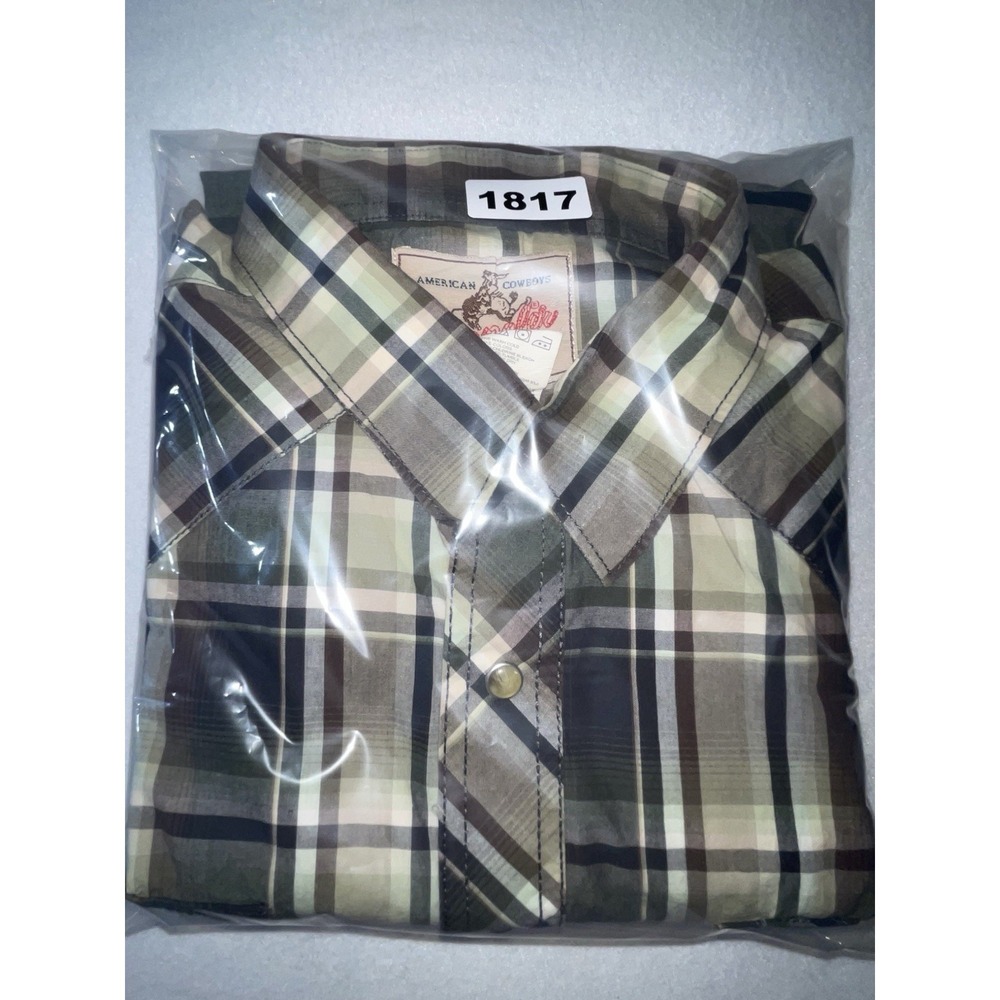 Wrangler Western Cowboy Men's Pearl Snap Short Sleeve Shirt Green Plaid Large - Picture 9 of 10